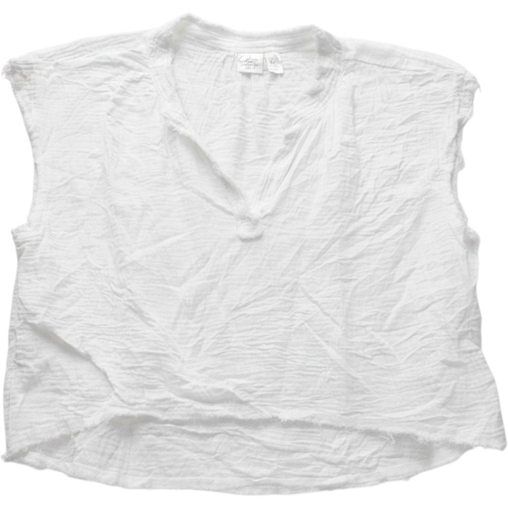 Goa Beachwear By Japna Blouse Womens XL White V Neck Cap Sleeve Cropped Top